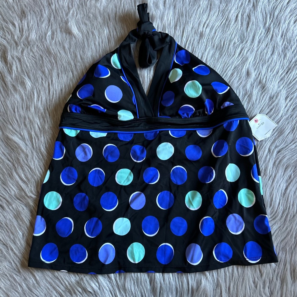St.John's Bay Swimsuit Top Womens Size 12 Blue Black Swimwear Tankini Swim